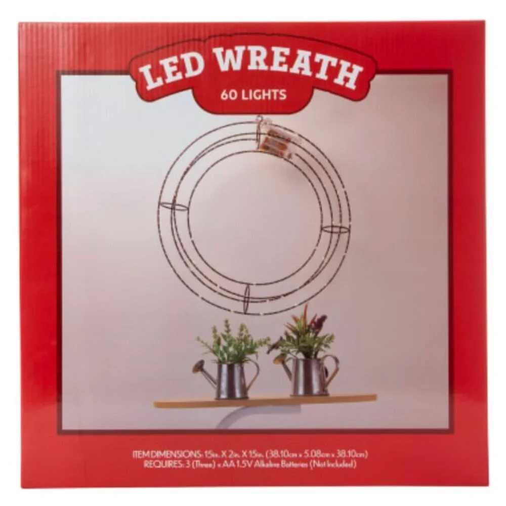 Christmas Wreath 15” Illuminated LED Holiday Door Mantel Home Decor Xmas Lights